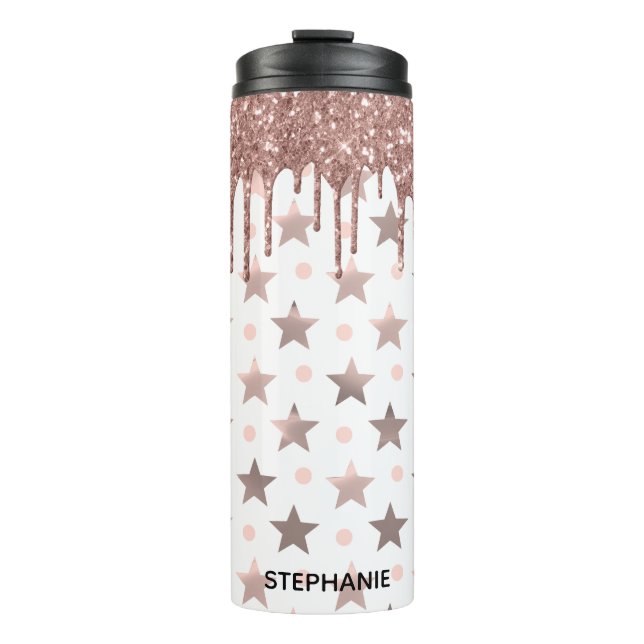Garrafa Térmica Tumbler Térmico do Glitter de Discagem Dourada do  (Frente)
