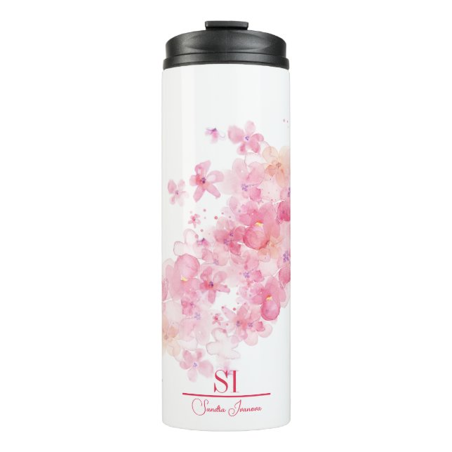 Garrafa Térmica Tumbler Térmico do Monograma Floral Personalizado (Frente)