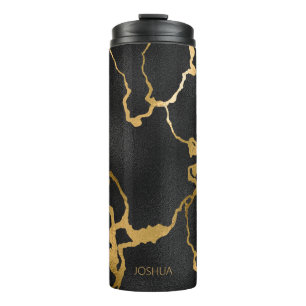 Garrafa Térmica Tumbler térmico do nome do mármore Dourado preto-c