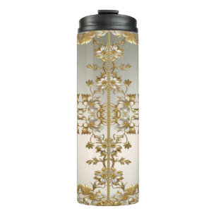 Garrafa Térmica Tumbler térmico do Ornamentado Dourado branco Flor