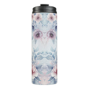 Garrafa Térmica Tumbler térmico Floral Cor-de-Água Azul Rosa