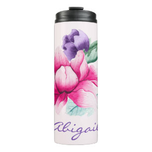 Garrafa Térmica Tumbler térmico floral cor-de-rosa chique de Boho