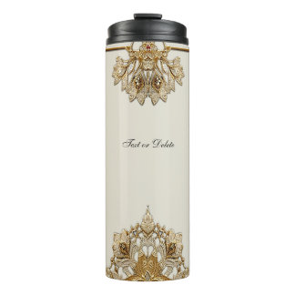 Garrafa Térmica Tumbler térmico Floral do Ornamentado Dourado