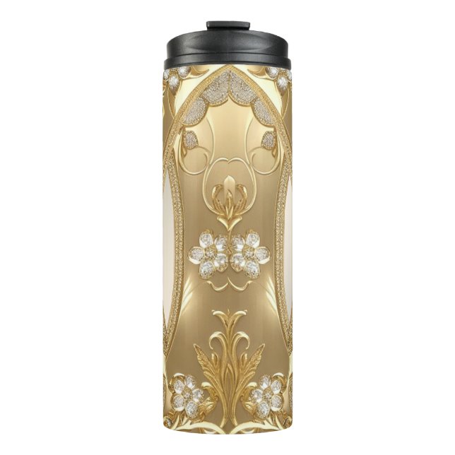Garrafa Térmica Tumbler térmico Floral do Ornamentado Dourado (Frente)