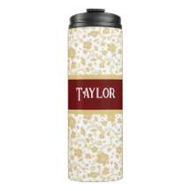 Tumbler Térmico Floral Dourado com Fundo Branco