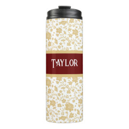Garrafa Térmica Tumbler Térmico Floral Dourado com Fundo Branco
