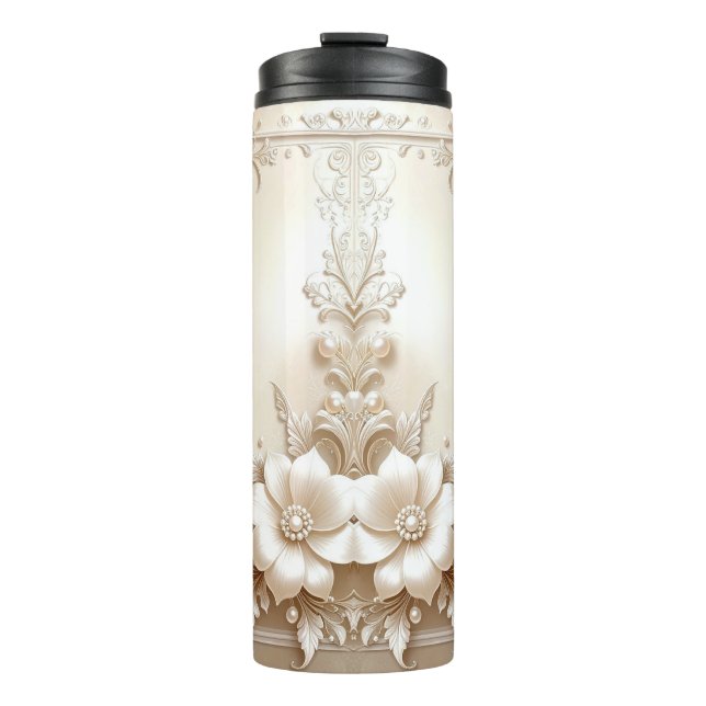 Garrafa Térmica Tumbler Térmico Flores de Marfim (Frente)