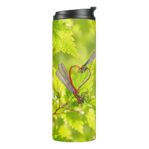 Garrafa Térmica Tumbler Térmico Folhas Verdes Coração Libélula