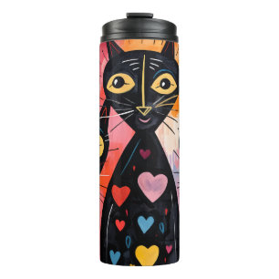 Garrafa Térmica Tumbler Térmico Gato Gatito Corazones Rojos