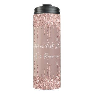 Garrafa Térmica Tumbler térmico Glitter Dourado rosa com texto per