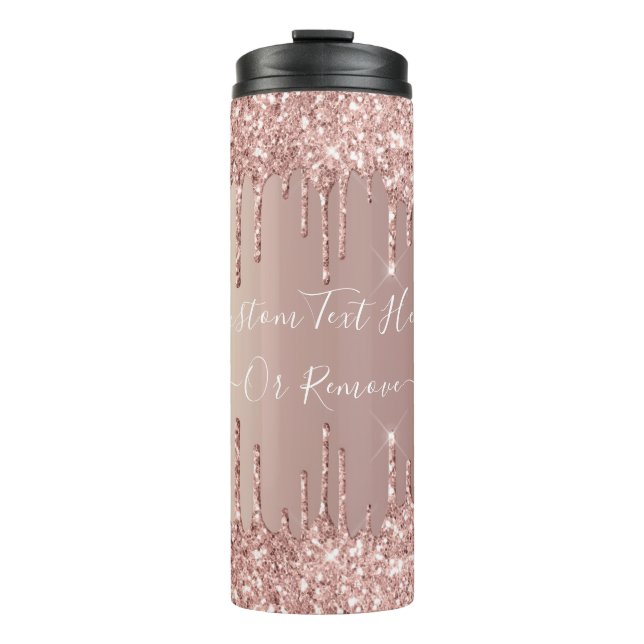 Garrafa Térmica Tumbler térmico Glitter Dourado rosa com texto per (Frente)
