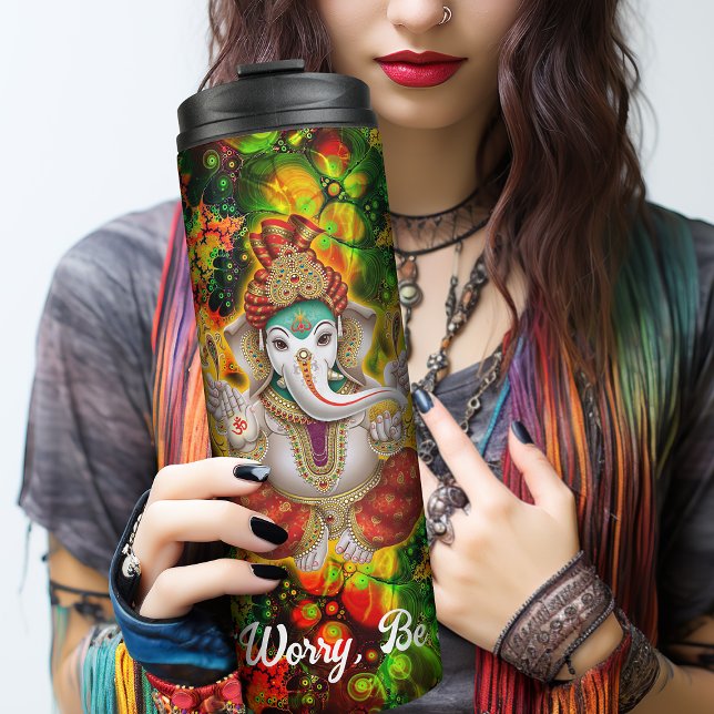 Garrafa Térmica Tumbler térmico Hippy Ganesh Galaxy na década de 1 (A pretty Y2K flask to cheer you up, 90s rave influences. Great hippy vibes and personalised.)