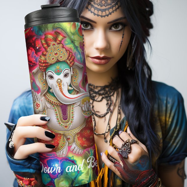 Garrafa Térmica Tumbler térmico Hippy Ganesh Galaxy na década de 1 (Sending good vibes and peaceful thoughts - it's time to stop worrying and be hippy! Personalised.)