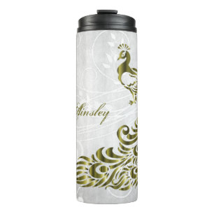 Garrafa Térmica Tumbler Térmico Personalizado de Peacock Dourado