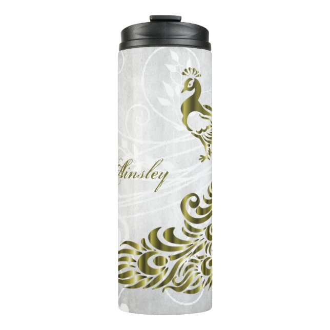 Garrafa Térmica Tumbler Térmico Personalizado de Peacock Dourado (Frente)