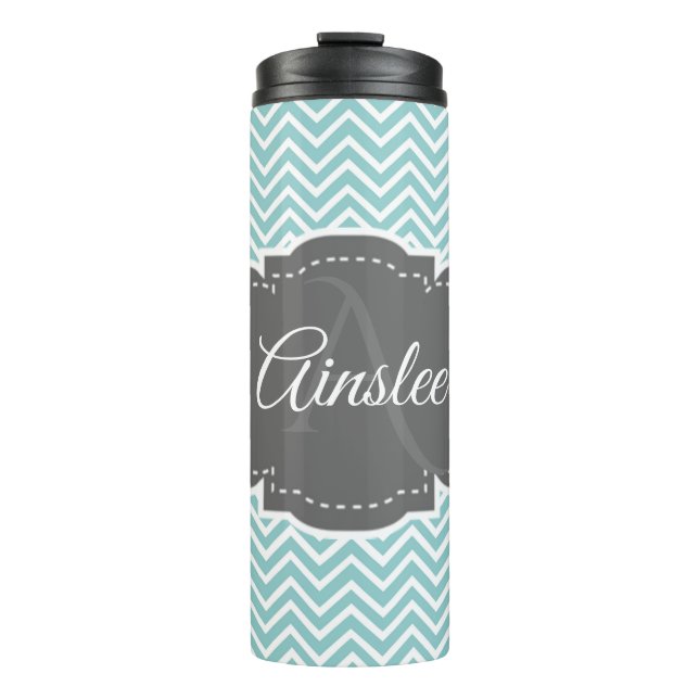 Garrafa Térmica Tumbler Térmico Personalizado do Chevron Teal (Frente)