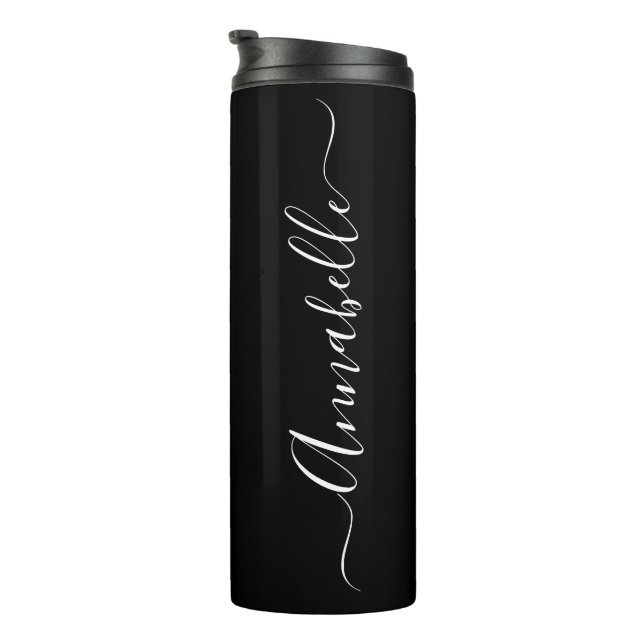 Garrafa Térmica Tumbler Térmico Personalizado Nome Preto e Branco (Rotação à direita)