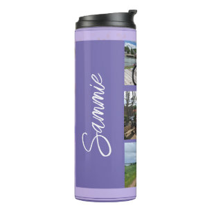 Garrafa Térmica Tumbler Térmico Roxo com Nome e Colagem de Fotos