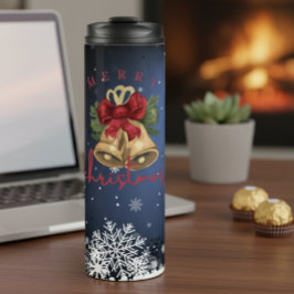 Garrafa Térmica Tumbler Térmico Sinais de Natal Flocos de Neve Azu