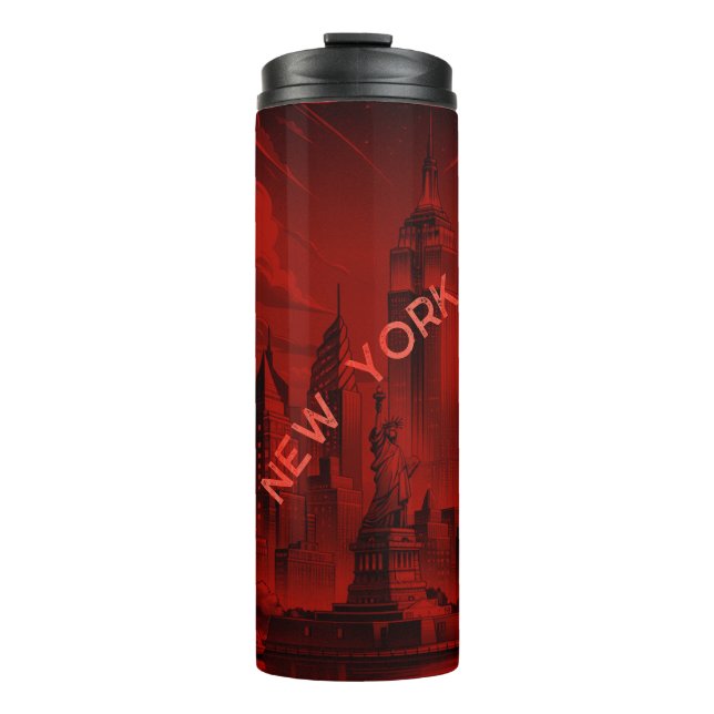 Garrafa Térmica Tumbler Térmico Vermelho Negro de Nova York (Frente)