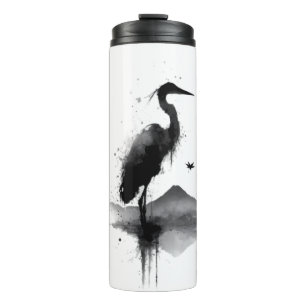 Garrafa Térmica Tumbler Térmico Zen do Grou Sumi-e Japonês