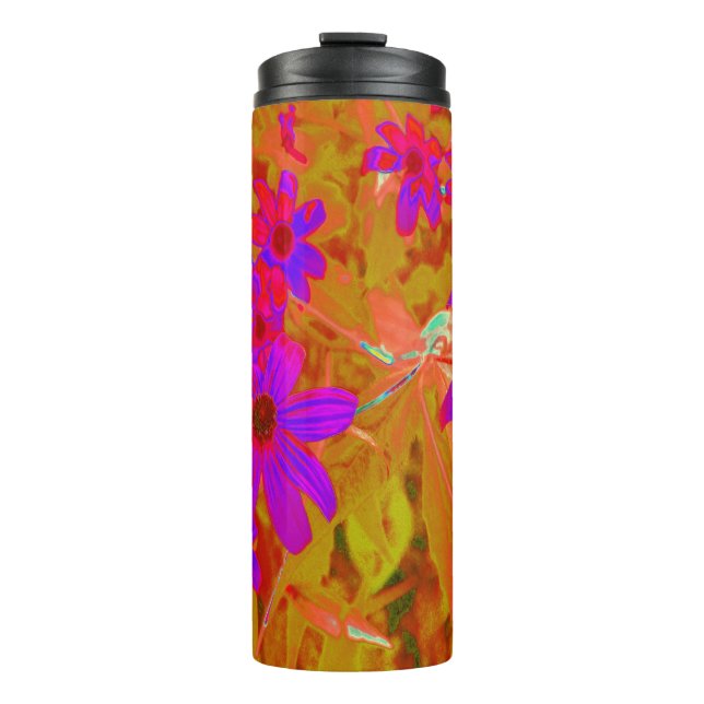 Garrafa Térmica Ultra-violeta, magenta e flores silvestres vermelh (Frente)