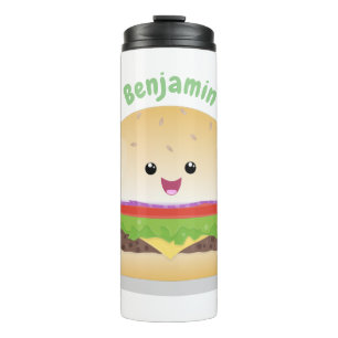 Garrafa Térmica Um bonito e feliz desenho animado do hambúrguer ka