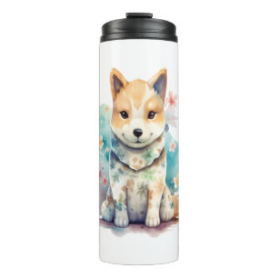 Garrafa Térmica Um cachorro bonito e bem comportado em um floral