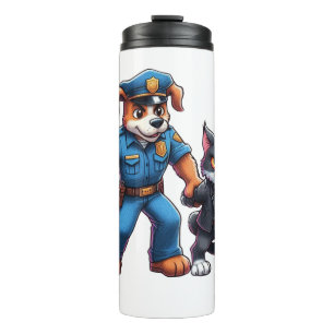 Garrafa Térmica um cão de polícia e um gato malvado - humor