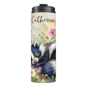 Garrafa Térmica Um Gambá Adorável Dormindo em Flores Personalizado