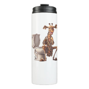Garrafa Térmica Uma Girafa Bonita De Pijama Sentada Em Um Banheiro