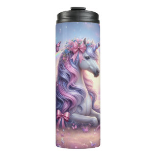 Garrafa Térmica Unicórnio e Borboletas Rosa Coquette Fantasy
