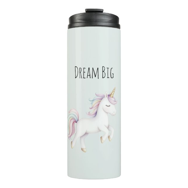 Garrafa Térmica Unicórnio Rosa Roxo Azul Branco Menta (Frente)
