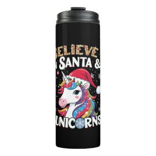 Garrafa Térmica Unicórnios de Natal Creem no Papai Noel & Unicórni