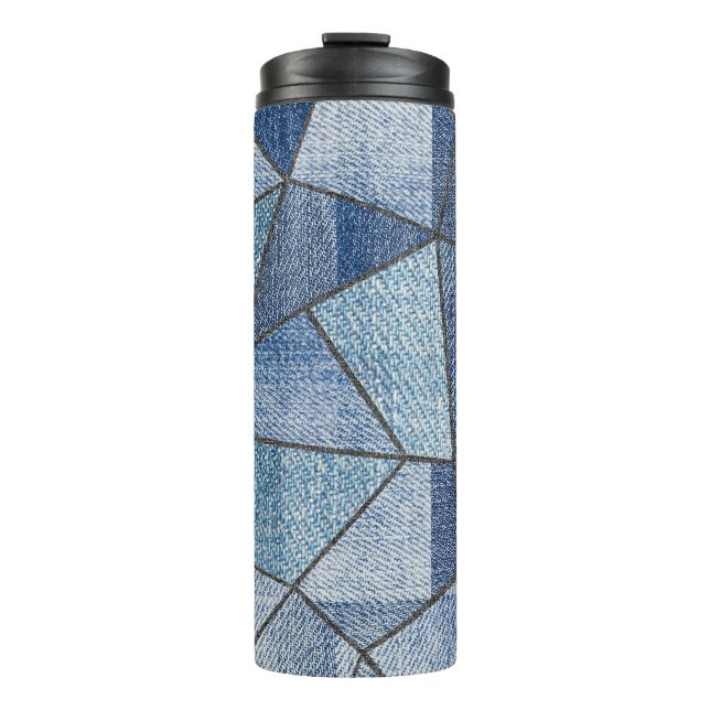 Garrafa Térmica Urbano Denim: Design de Patchwork com Distúrbios (Frente)