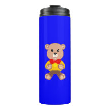 Urso de pelúcia-branca no Tumbler térmico azul