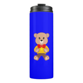 Garrafa Térmica Urso de pelúcia-branca no Tumbler térmico azul