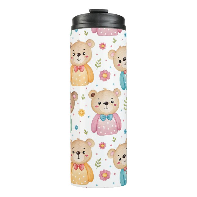Garrafa Térmica Urso de pelúcia e flores (Frente)