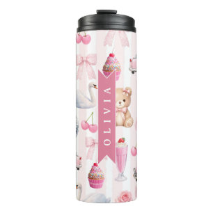 Garrafa Térmica Urso de Pelúcia Fofo Retro Coquete Rosa Personaliz