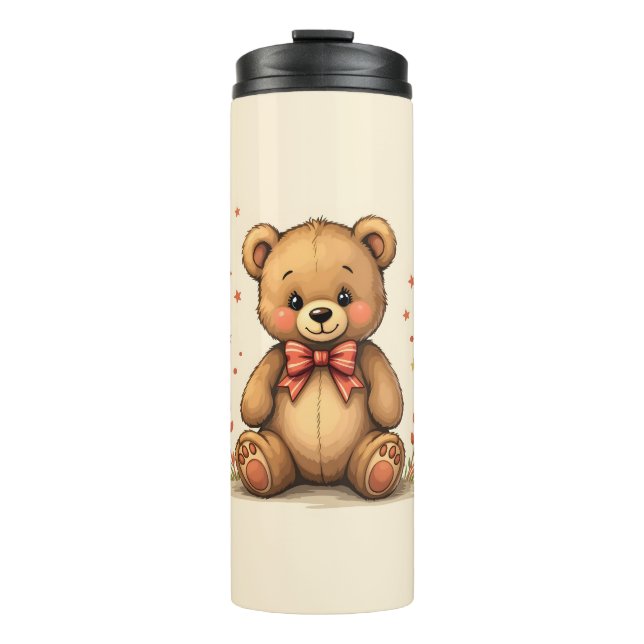 Garrafa Térmica Urso marrom pequeno e fofo com gravata (Frente)
