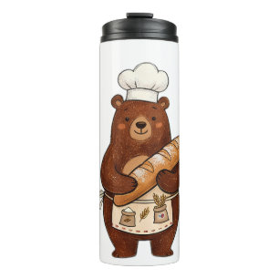 Garrafa Térmica Urso Padeiro Fofo com Camiseta de Chef de Pão Fran