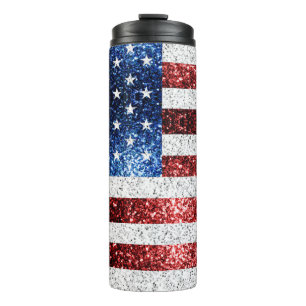 Garrafa Térmica USA flag red white blue sparkles glitters