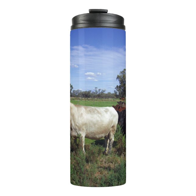 Garrafa Térmica Vaca Branca Que Lidera A Erva, (Frente)
