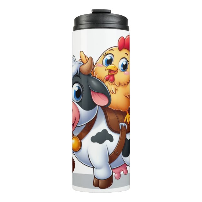 Garrafa Térmica vaca/galinha de desenho animado (Frente)