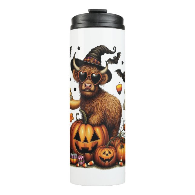 Garrafa Térmica Vaca Highland no Halloween de Pumpkin (Frente)