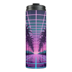 Garrafa Térmica Vaporwave 80s Neon Grid Synthwave Poster