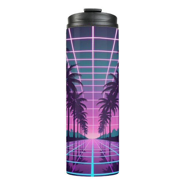 Garrafa Térmica Vaporwave 80s Neon Grid Synthwave Poster (Frente)