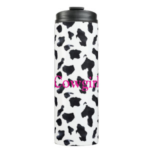 Garrafa Térmica Vaqueira com Estampa de Vaca Preto e Branco