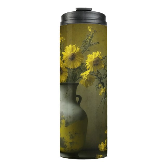 Garrafa Térmica Vaso Antigo de Flores Amarelas (Frente)
