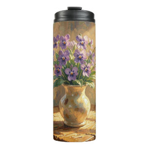 Garrafa Térmica Vaso de Violetas Roxas Impasto
